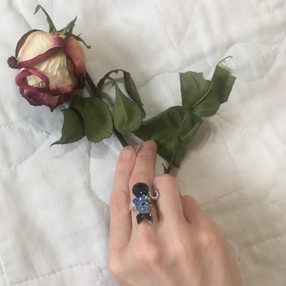 🥀 Blue Rhinestone Kitty Cat Ring - Picture 3 of 4